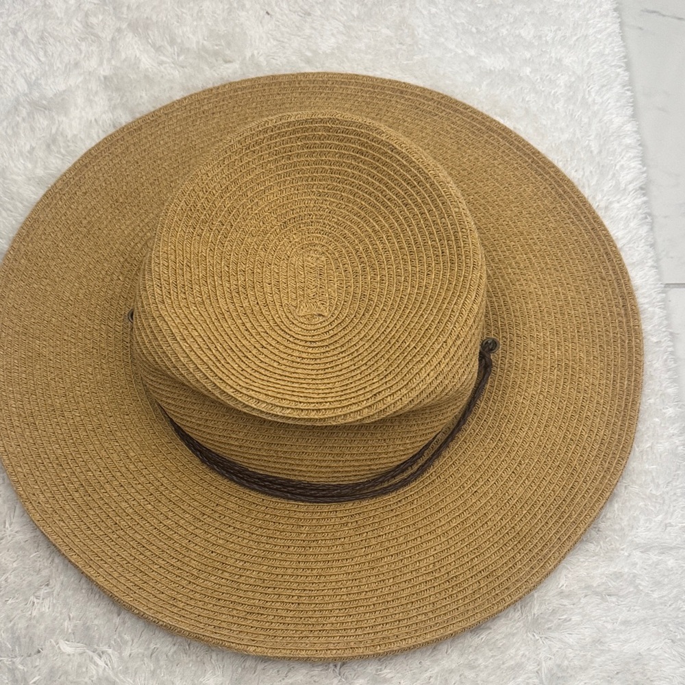 Nine West Tan Straw Wide Brim Hat with Brown Band